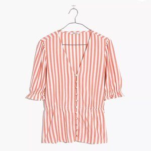 Madewell V-Neck Peplum Popover Top in Stripe